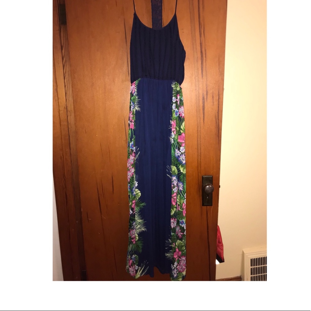 Long dark blue summer dress